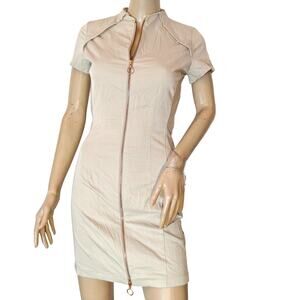The Only Son Nude Zip Front Bodycon Dress Open Back Cutout Short Sleeve